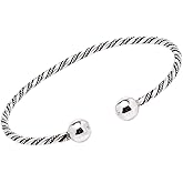 VN Jewelry Women's Handmade 925 Sterling Silver Torque Bangle | Slim Rope Torque Bangle for Women