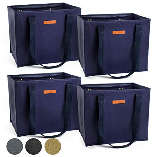 Reusable WASHABLE Grocery Shopping Cart Trolley Bags - set of 4 | Large, Durable, Collapsible Tote with Reinforced Sides and Bottoms (Navy Blue, 4)