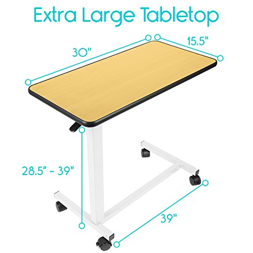 Overbed Table by Vive Swivel Tilt Top Rolling Tray Table Adjustable