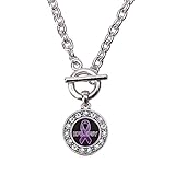 Inspired Silver Epilepsy Awareness Circle Charm Toggle Necklace Clear Crystal Rhinestones