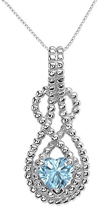 14k White Gold Heart Shaped March Birthstone Aquamarine Double Infinity Hidden Bail Pendant Necklace, 22"
