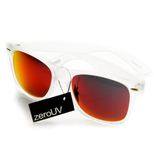 zeroUV ZV-8025q Retro Matte Black Horned Rim Flash Colored Lens Sunglasses, Frost Crimson, 50mm