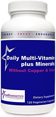 Daily Multi-Vitamin plus Minerals without Copper or Iron - 120 vegetarian capsules - 60 servings - Hypoallergenic - Gluten Free