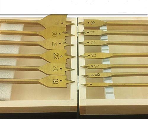 Flat Wood Drill Set, 13Pcs/Set(6-35mm) Flat Drill Bits Sets 1/4" Hex Shank + Wood Box for Electric Drills, Rechargeable Drills