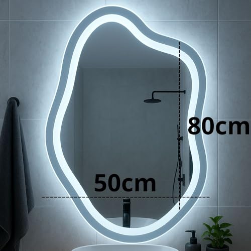 Espelho Orgânico 02 Jateado 3 Cores de LED e Touch Screen - Decorativo Lapidado Iluminação Luxo (50x80cm)