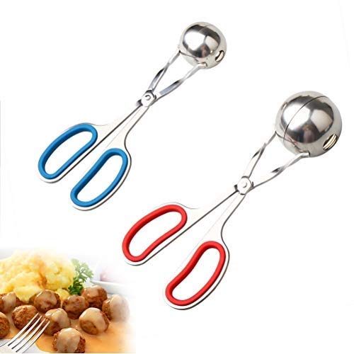 Color Scissor 2 Pcs Meat Baller, Stainless Steel Cake Pop Ice Tongs Meatball Maker with Rubber Grips