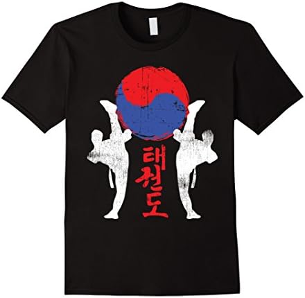 Mens Korean Yin Yang Taekwondo Shirt - Distressed High Kick Tee 2XL Black