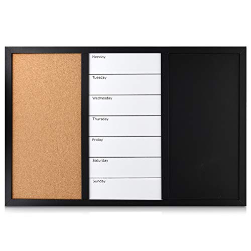 Navaris Combination Board Cork/Whiteboard/Chalkboard 24 x 36 inches