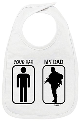Funny Baby Gifts Your Dad My Dad Soldier Pride Light Blue Bodysuit and White Bib Bundle 12 Months