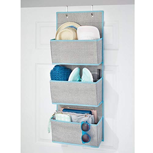mDesign Soft Fabric Over The Door Hanging Storage Organizer with 3 ...
