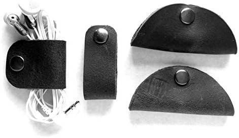 USA MADE Black Leather Cord Keeper Combo Pack • Leather Cord Clams • Set of Four • Oil Tanned Top Grain Cowhide Electronics Cable Wrangler by Hatton Henry