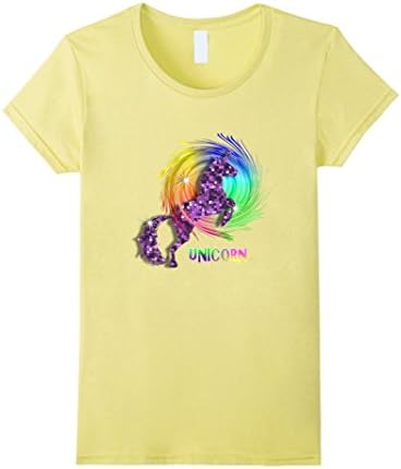 Women's Sparkly Glittery Rainbow Unicorns Are Real Graphic Tee Shirt Small Lemon