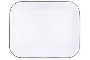 CROW CANYON HOME Enamelware Large Open Roaster, 13.5 x 10.75 inches, Vintage White/Black