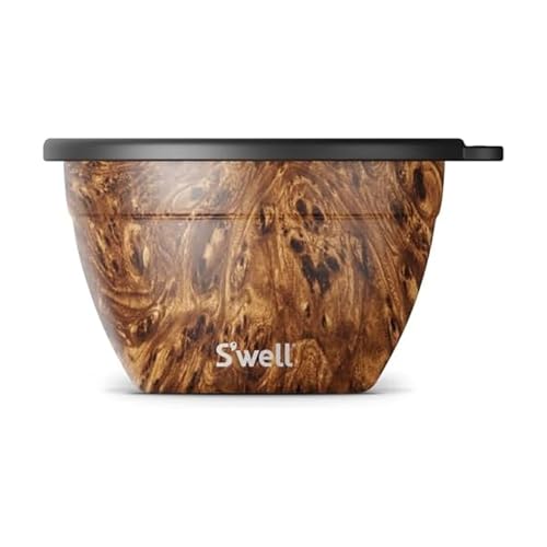 S’well Stainless Steel 64oz Salad Bowl Kit, Teakwood Finish, Includes 2oz Condi…