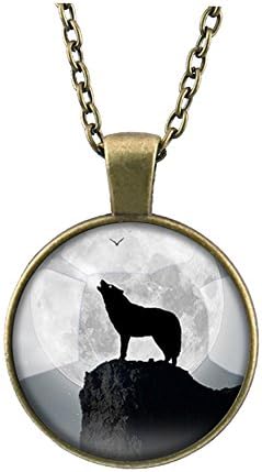 Yamao simple vintage jewelry round disc howl wolf pendant necklace (nl057-2)