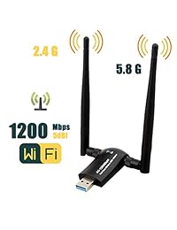 Techkey   Adaptador inalámbrico USB WiFi, 1200 Mbps, doble correa, 2,4 GHz 300 Mbps, 5 GHz 867 Mbps, alta ganancia, doble red de 5 dBi Antenas WiFi USB 3.0 para ordenador portátil de sobremesa con Windows 10 8 7 XP, Mac OS X, Linux, Raspbian