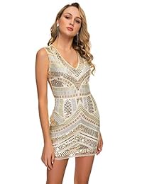 Vestido de noche sexy con lentejuelas y cuello en V para dama