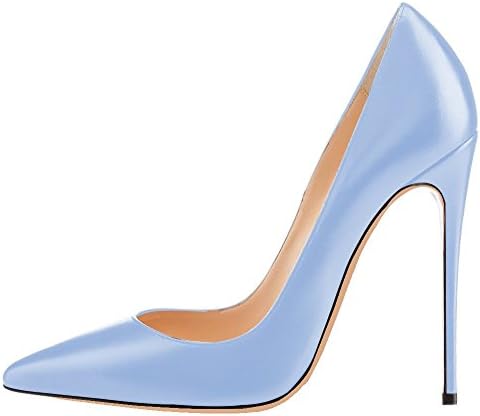 Juoar Womens Pointed Toe High Heels Slip On Stiletto Pumps for Wedding Party Large Size Evening Shoes PU Light Blue US9