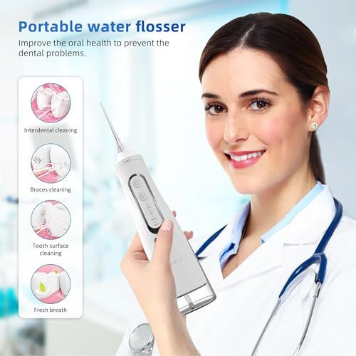 R REVA Cordless Dental Water Flosser for Teeth, Gums & Braces - Electric Oral Irrigator 310ML, 4 Modes, Rechargeable, 4 Jet Tips, Smart Memory, 360° Nozzle, IPX7 Waterproof & Low Noise (M209 - White)