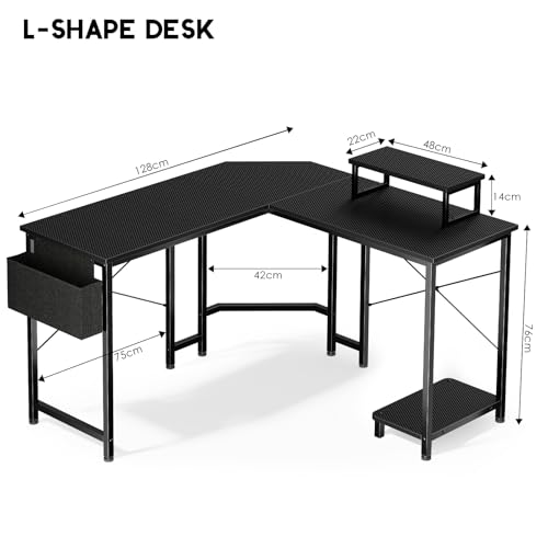 COSENGA Escritorio Gamer, Escritorio para Computadora en Forma de L de 51 Pulgadas con Soporte para Monitor y Bolsa Almacenamiento, Escritorio en L para Oficina y Gaming, Negro