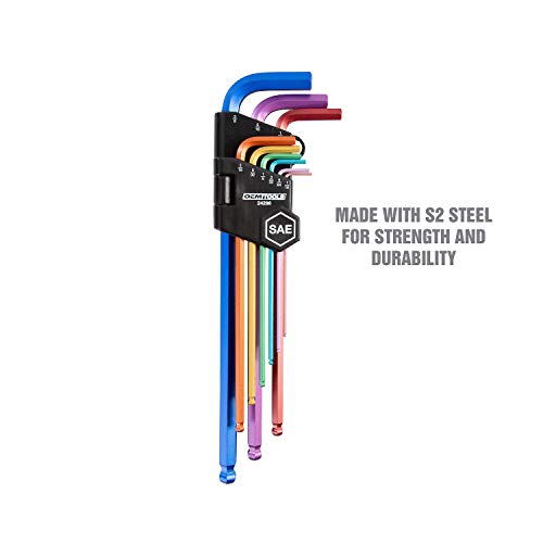 OEMTOOLS 24296 Professional Color Coded Extra Long Hex Key Set, 9 Piece SAE Allen Key Set