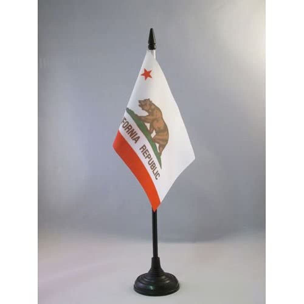 AZ FLAG - California Table Flag 4'' x 6'' - Californian Office Mini Banner 100% Polyester 15 x 10 cm - Mini Desk Flag with 10'' Pole and Black Plastic Base — image 1