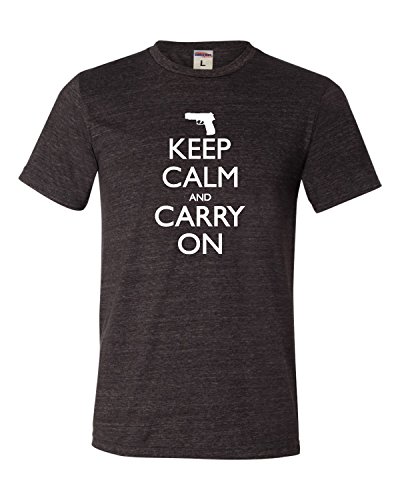 X-Large Charcoal Adult Keep Calm and Carry On 2nd Amendment Gun Supporters Triblend Short Sleeve T-Shirt