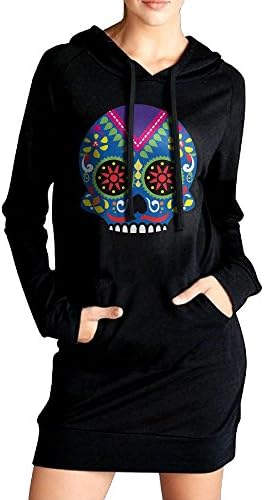 Sugar Skull Slim Fit Hoodie Pockets Dress Long Sleeve Casual Sweatshirt For Women Black
