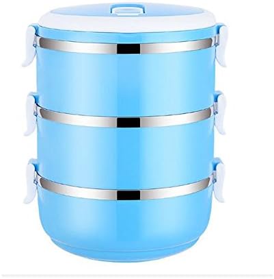 1/2/3/4 Layer Stainless Steel Bento Insulated Lunch Box Food Storage Container Thermo Server Thermal (3 layer, Blue-1)
