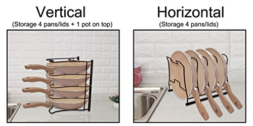 ESYLIFE Kitchen Cabinet Pan Organizer Rack Cookware Holder (Fits 5 Pans/Lids) - Can be Separated Use