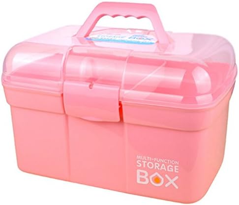 MYtodo Double seal Portable plastic medicine chest with lid (Large, Pink)