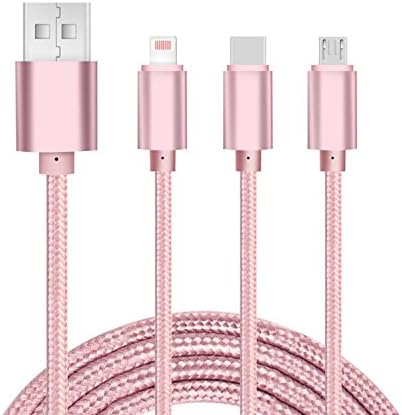 3 in 1 USB Cable USB Type C / Lightning / Micro Multi Charging Cable for iPhone, iPad and Android Smartphone 3.3ft (Rose Gold) MC006