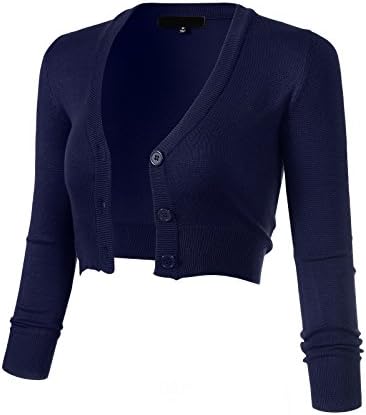 ARC Studio Women's Solid Button Down 3/4 Sleeve Cropped Bolero Cardigans (S-4XL)