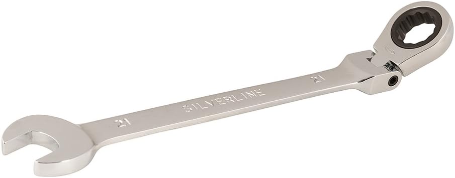 Silverline 589698 Flexible Head Ratchet Spanner 21 mm, Silver Color