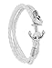 Regetta Jewelry Anchor White Braided Double Wrap Leather Wristband with Anchor Clasp
