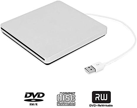 USB external CD/DVD drive,Juanery ultra-thin portable DVD CD RW/burner/author/player/super drive to provide high-speed data transfer service for laptop desktop (silver)