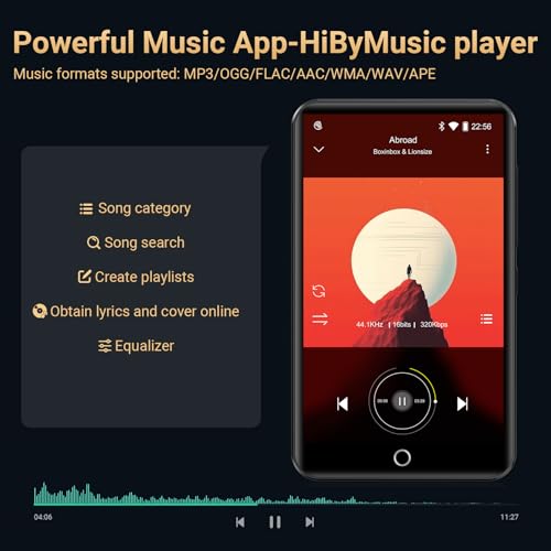 80GB MP3 Player with Bluetooth and WiFi, Oilsky 4.0" IPS Touch Screen MP3 Player with Speaker, Music Player with Spotify, Audible, Amazon Music, Deezer, MP4 Android Music Player Up to 512GB Black