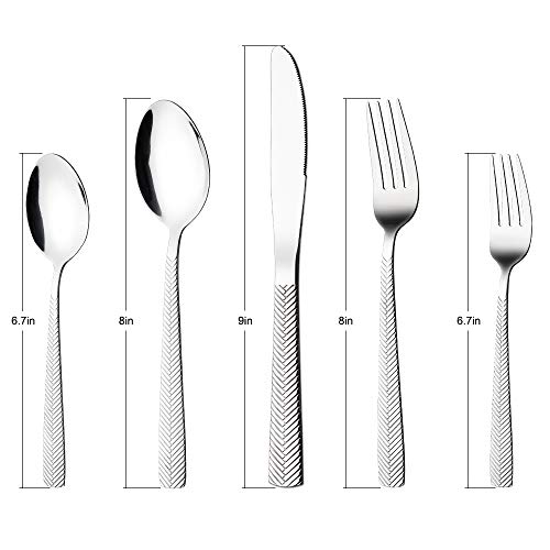 Acnusik Silverware-Set-Stainless-Steel-Flatware Heavy Duty 20 Piece Polishing Forks Knives and Spoons for Kitchen Service 4, Silver