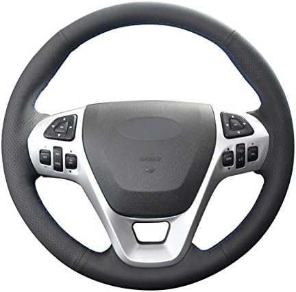 VCFDBV Hand-stitched Black PU Artificial Leather Car Steering Wheel Cover for Ford Explorer 2011-2019 Taurus 2013-2019 Edge 2011-2014