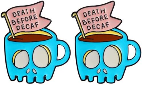 Death Before Decaf Lapel Pins 2 Piece Set Skull Coffee Cup Enamel Brooch Pin Badge Friends Gifts
