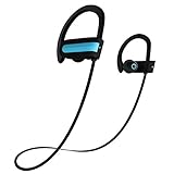 ahutoru Bluetooth Headphones V4.1 EDR Multi Point Connection HD Stereo Sweat proof Wireless Earbuds with Volume Control Mic and Soft Security Hooks - Blue