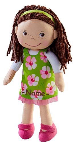 Haba Anziehpuppe individuell Bestickt mit Name, Kleine Puppe ca. 30 cm, Puppe ab 1 Jahr, Puppe mit Stoffkörper und Funktion, Haba Puppe für Mädchen