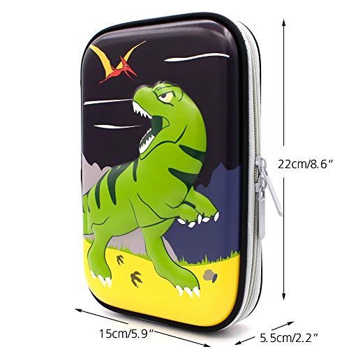 SOOCUTE Green Dinosaur Embossed Large Capacity Hardtop Pencil Case - Students School Supply Organizer Box Pen Pouch Holder for Kids Boys Girls Toddlers