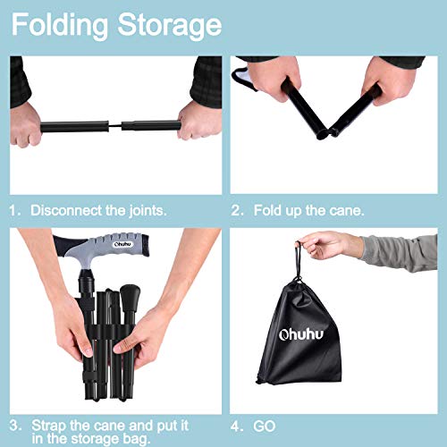 Folding Cane, Ohuhu 2 Pack Adjustable Foldable Walking Cane for Men, Women with 5 Adjustable Heights, Collapsible, Lightweight, Balancing Mobility Aid, Portable Hand Cane Walking Stick with T Handle