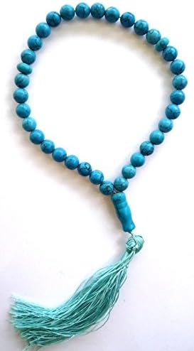 Muslim Prayer Beads Beautiful Blue Stone Tasbih Beads (33 Beads) with Decorated Tassels