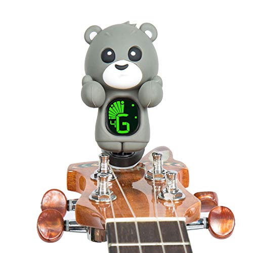 Guitar Tuner Clip-On with LCD Display for All String Instruments with Bass, Ukulele,Violin Accessories (bear-grey)