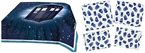 Doctor Who Tardis Quilt &amp; Sheets Bedding Bundle Set for Full Bed - Full Size Sheets + Full / Q Quilt
