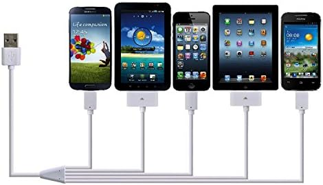 Ustars Preminum 5 in 1 Multiple USB Charging Cable Adapter Connector with 8 Pin Lighting - Micro USB - Mini USB - 30 Pin iPhone iPad - 30 Pin Tab Ports for iPhone 7/6s/6/5s/4s, iPad, Android Phone