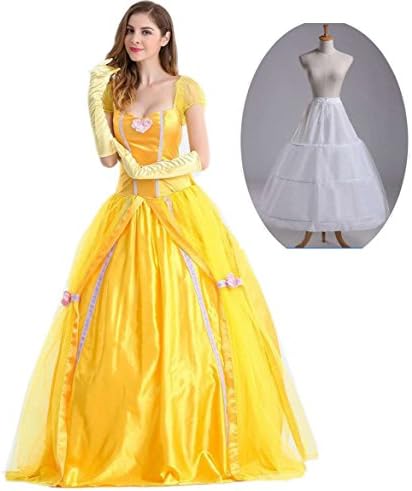 Mordarli Women's Belle Princess Cosplay Fancy Dress with petticoat Halloween Costume Film Gown