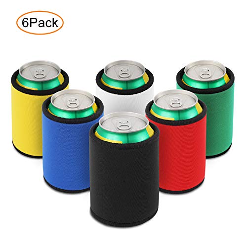 Insulated Beer Can Cover Sleeve Cooler,Neoprene with Stitched Fabric Edges (All Color 6-Pack)